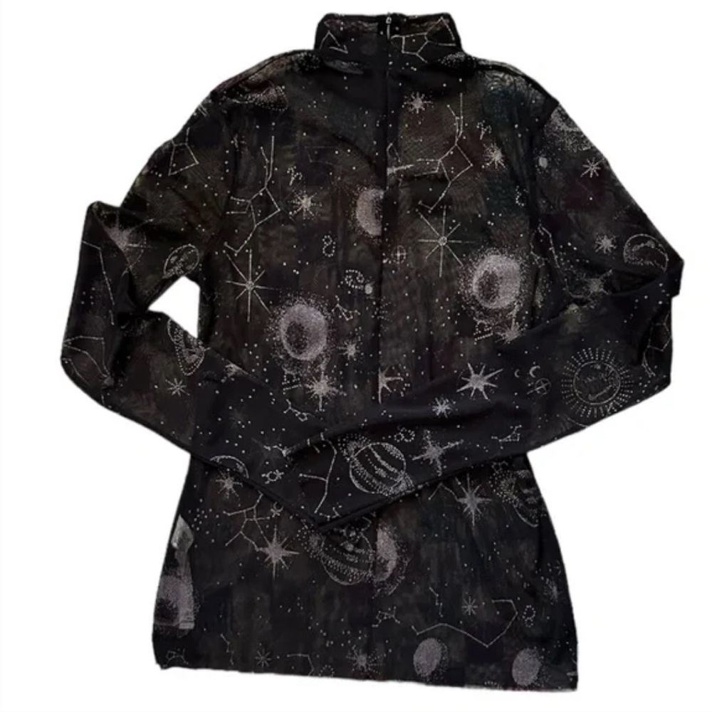 🤍 ZARA Tulle Sheer Planet Galaxy Zodiac Long Sleeve Shirt